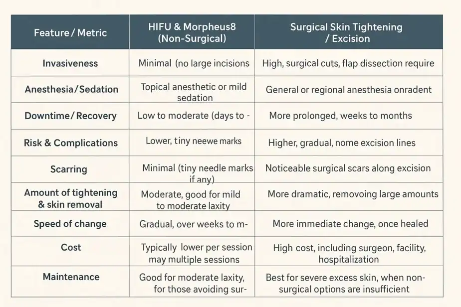 Table showing benefits of Lipo Freeze 2 U Eastcote treatments for skin tightening following weight loss injections.